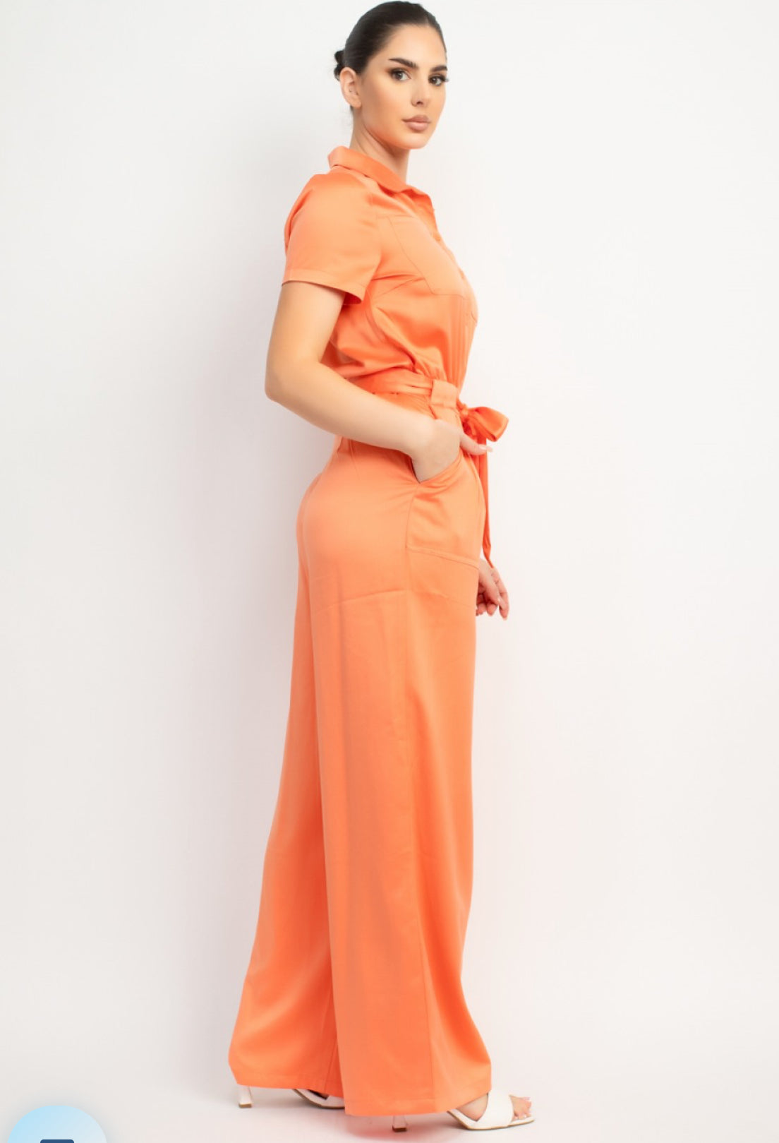 Buttoned Self-Tie Belt Jumpsuit