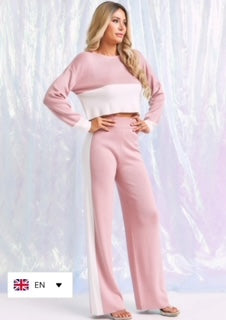Color Block Knit Top And Bottom Set