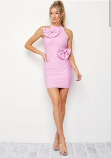 Bow-Kissed Bandage Sleeveless Mini Dress