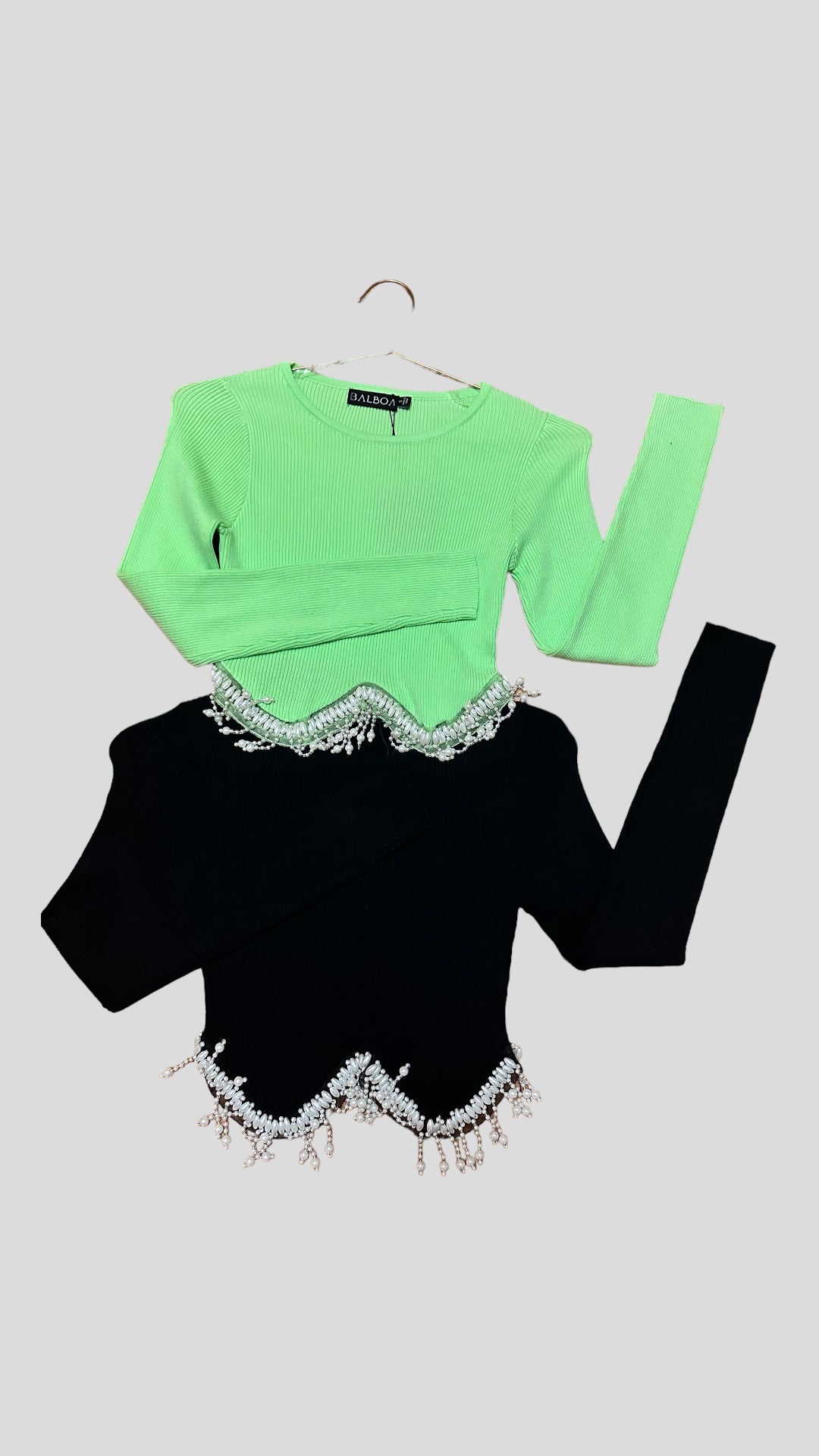 BEADED LONG SLEEVE KNIT TOP