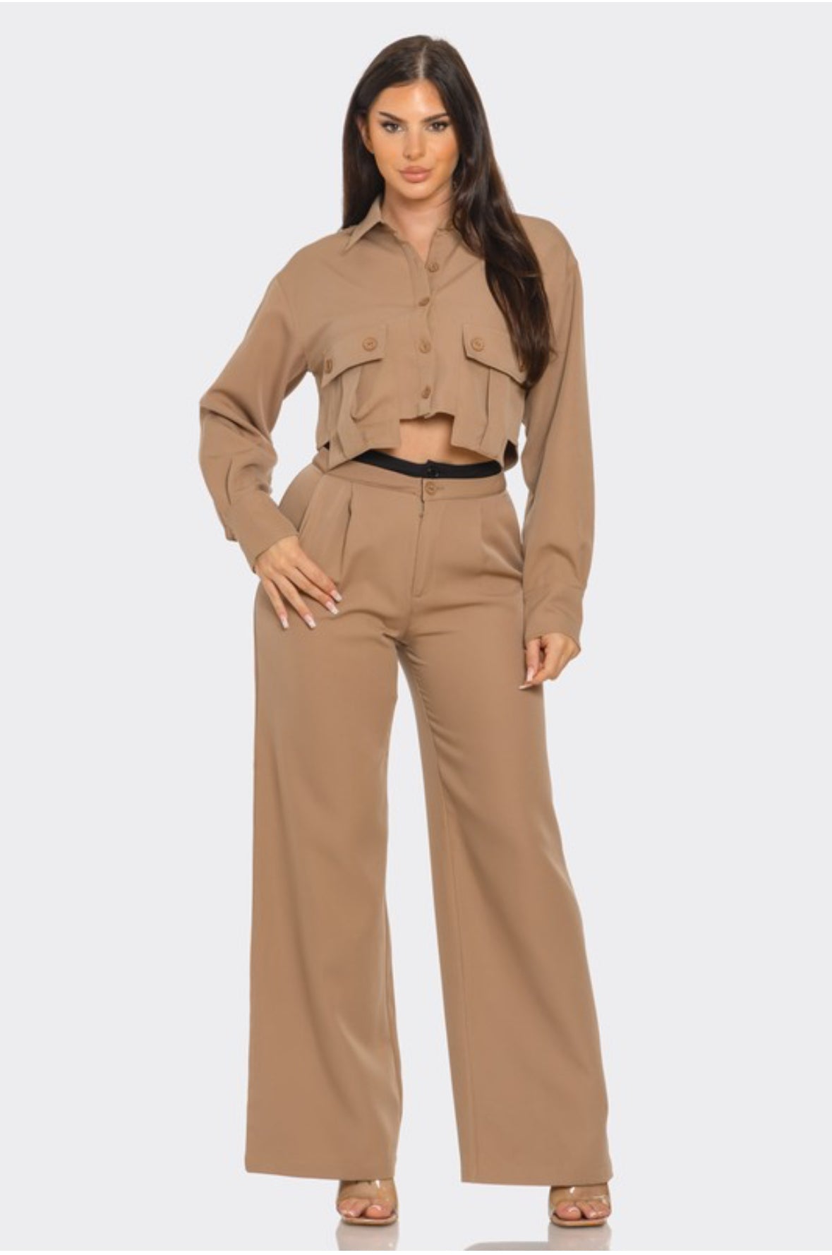 BUTTON DOWN OVERSIZED POCKETS TOP & PANTS SET