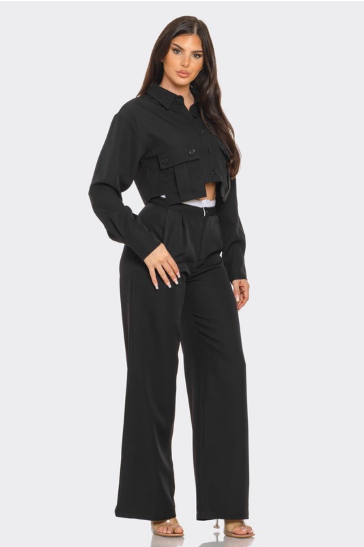 BUTTON DOWN OVERSIZED POCKETS TOP & PANTS SET