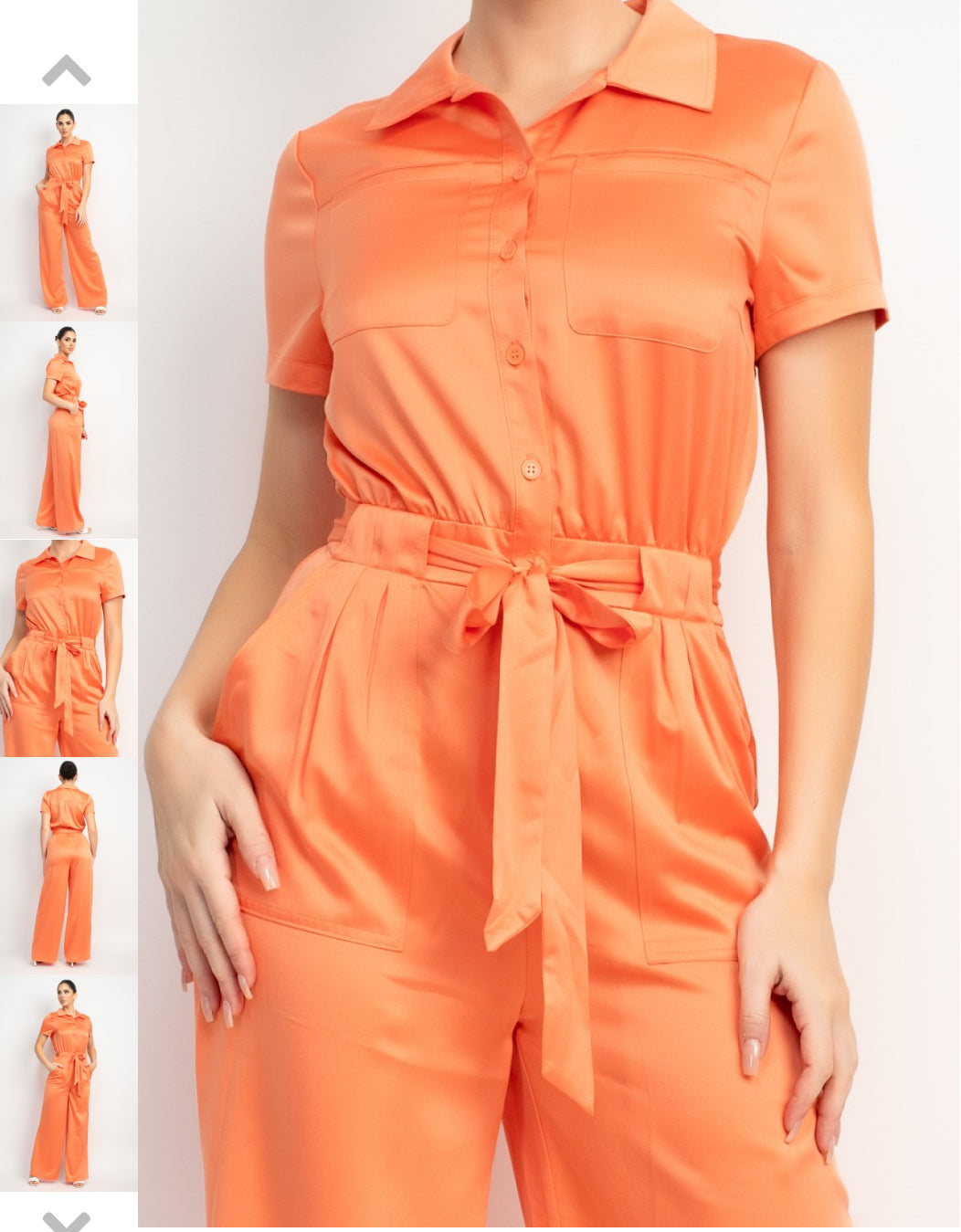 Buttoned Self-Tie Belt Jumpsuit