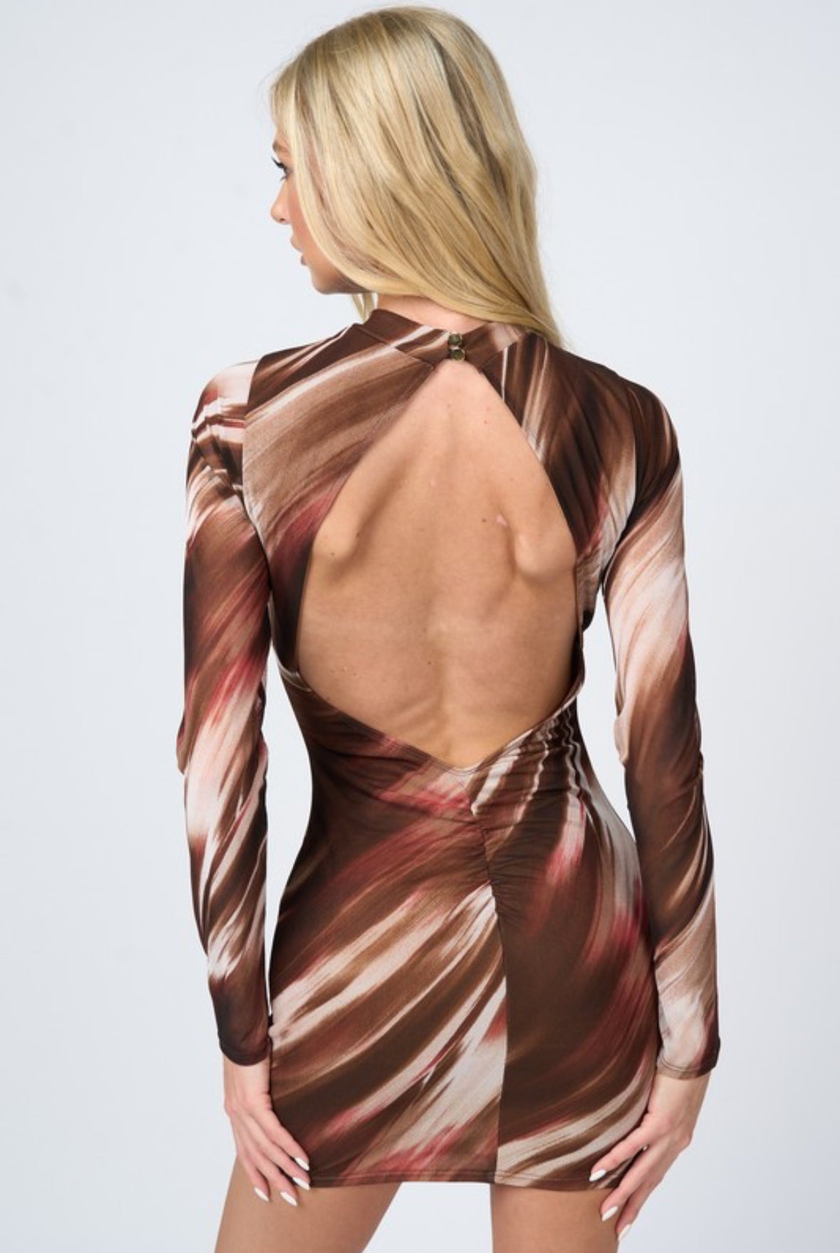 SEXY BRUSH PRINT MESH OPEN BACK STRETCH
MINI DRESS