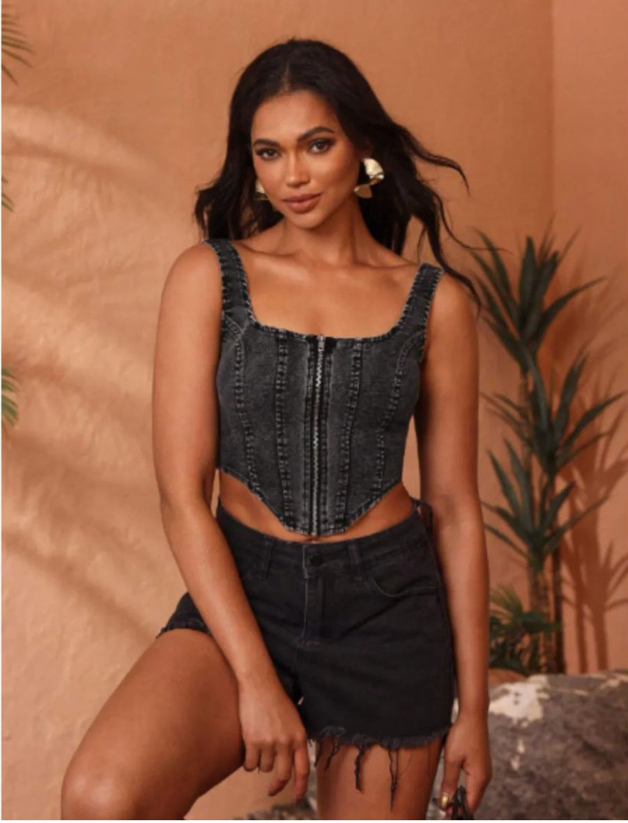 BLACK DENIM BUSTIER