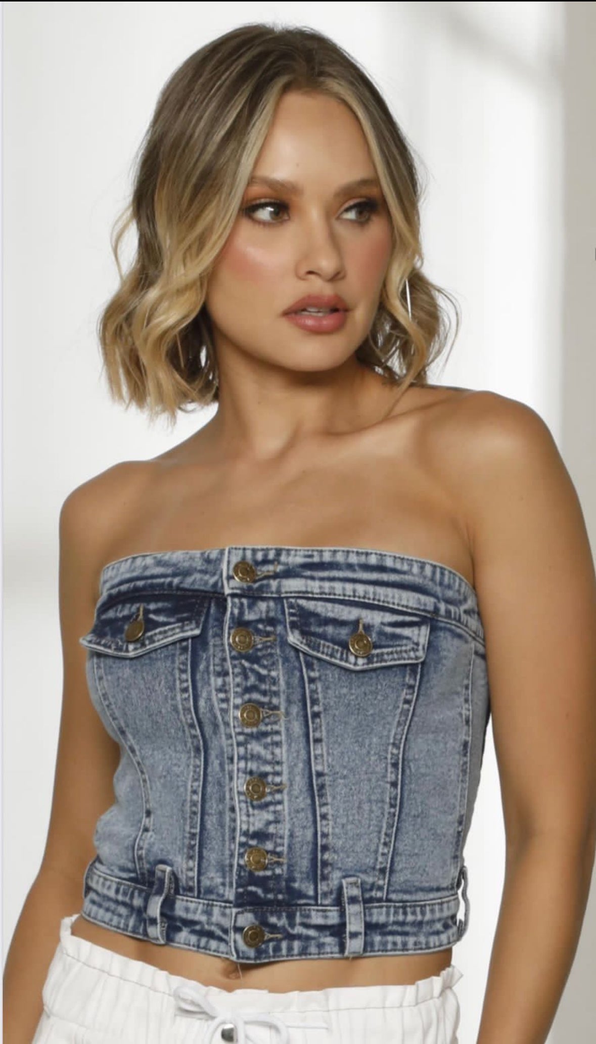 DENIM CORSET CROP TOP