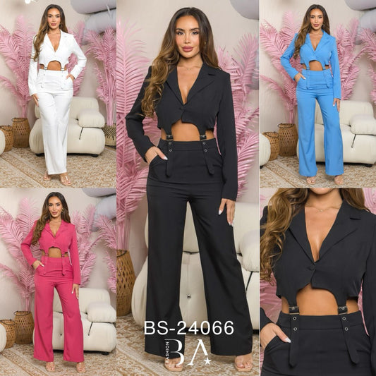 CROP BLAZER WITH STRAIGHT PANTS SET