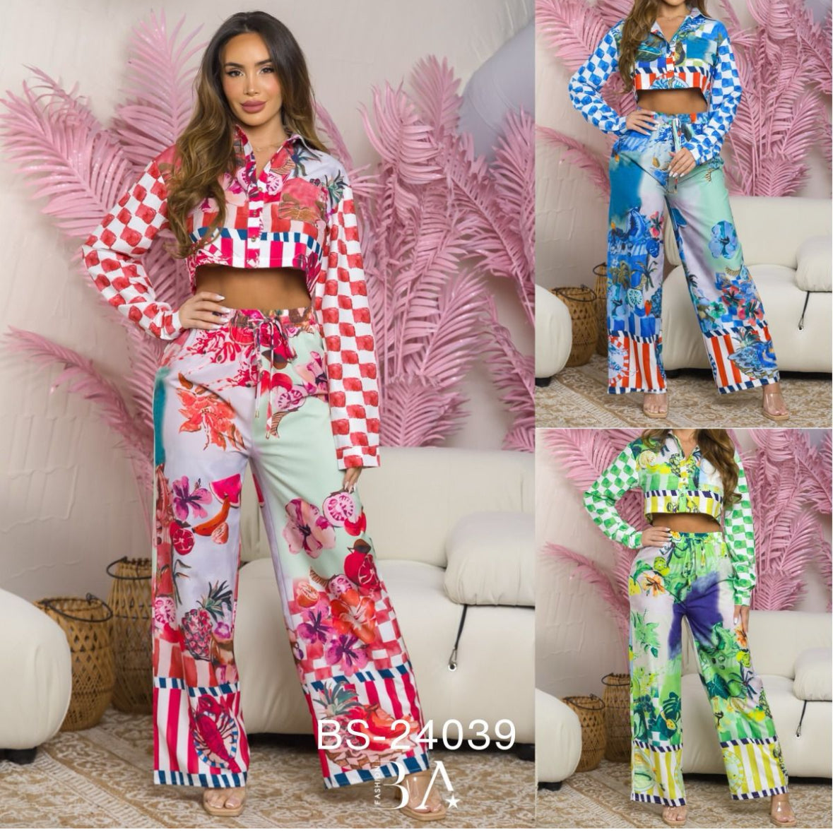 TROPICAL PRINT TOP AND PANTS SET