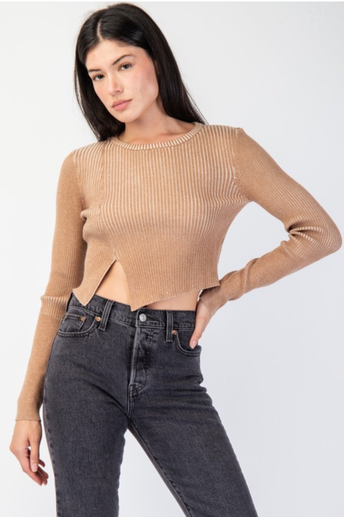 TWO TONE RIBBED SWEATER TOP